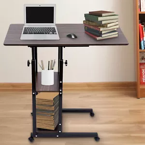 C-shaped Side Table Height Adjustable With Wheels Storage Shelf For Couch Bed - Picture 1 of 36
