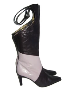 VTG Ann Marino Purple 2 Tone ColorBlock CutOut Cage High Heel Fine Leather Boots - Picture 1 of 7