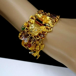 KIRKS FOLLY ALICE IN WONDERLAND CHESHIRE CAT CRYSTAL CHARM MULTI-CHAIN BRACELET - Picture 1 of 8