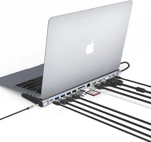 Station d'accueil USB-C 13-en-1 triple écran USB-PD 2xHDMI 1xVGA 5xUSB, LAN - Photo 1/8