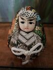 Rare Vintage Japanese Egg Face Doll Ornament Hand Painted Bisque Pin Cushion Set
