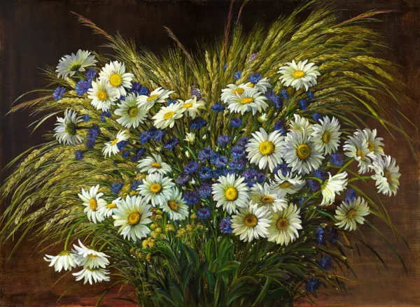 Art Daisies and wheat oil painting Giclee Art Printed on canvas