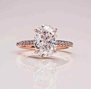 2.50 Ct Oval Cut IGI Lab Created/CVD Certified Diamond Ring Solid 14K Rose Gold - Picture 1 of 20