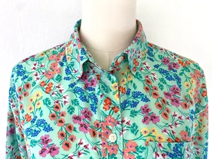 Camicia J Crew donna M Liberty verde floreale cotone bottoni lunga slv leggera - Foto 1 di 9