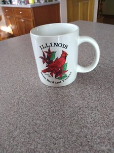 Coffee Mug Cup White Illinois Cardinal Red Bird Violet Flower State Vintage IL  - Picture 1 of 3