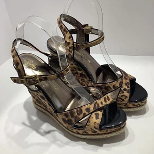 Sofia Vergara Womens Leopard Espadrille Ankle Strap Wedge Sandals Sz 9M New - Picture 1 of 6