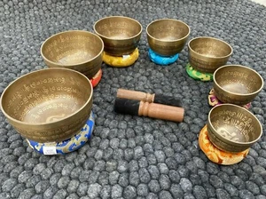 mantra Chakra Healing Tibetan Singing Bowl Set of 7 Hand Hammered  Meditations - Picture 1 of 11