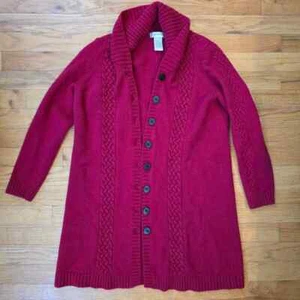 Orvis Long Sleeve Cardigan Sweater Women M Cashmere Wool Red Button Up Knitted - Picture 1 of 6