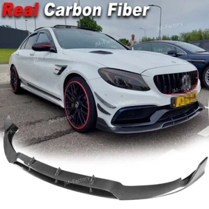 Labio de parachoques delantero de carbono real apto para Mercedes-Benz W205 C205 C63 AMG 4 puertas 15-21 - Imagen 1 de 10