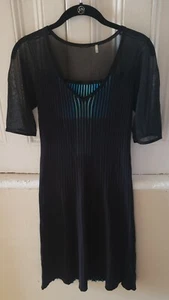Elie Tahari Short Sleeve Black With Blue Vertical Stripes Dress Rayon Women's S - Picture 1 of 5