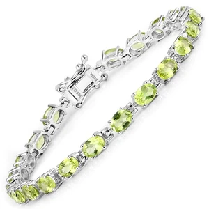8.61 Carat Genuine Peridot .925 Sterling Silver Tennis Bracelet - Picture 1 of 8