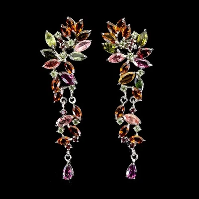 Pendientes de plata de ley 925 marquesa turmalina citrino peridoto piedra preciosa natural Foto 1 de 4