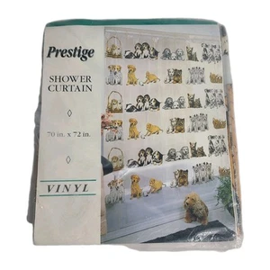 NOS Vintage Presitge Puppy Dog Vinyl Shower Curtain 70 x 72" New Sealed Retro - Picture 1 of 7