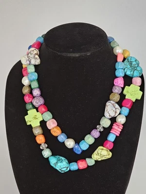 Boho коренастый бисером ожерелье Howlite бирюза магнезит искусственный жемчуг многоцветный - Изображение 1 из 4