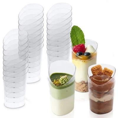 DESSERT INFINITY 50 PCS Clear Plastic Reusable Party Shot Glasses Dessert Cups Cheesecake 80ml