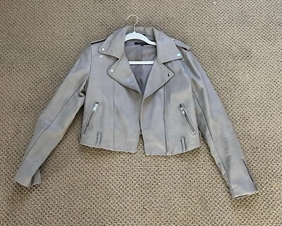 Chaqueta de cuero Romeo and Juliet Couture beige manga larga para mujer talla S Foto 1 de 2