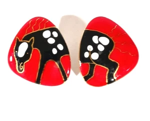 Red Black Appaloosa Horse Hand Painted Ceramic Enameled Post Earrings 1 3/8" - Picture 1 of 4