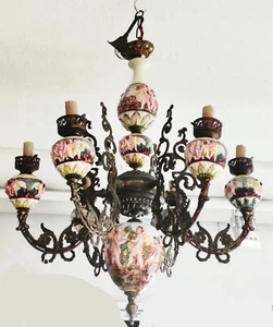 KRONLEUCHTER KERZEN LÜSTER DECKENLAMPE 6-FL CHANDELIER PORZELLAN/BRONZ/MESSING - Bild 1 von 24