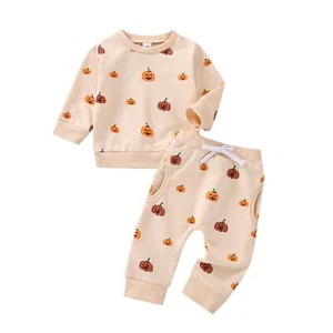 Toddler Baby Boy Halloween Outfits Cute Pumpkin Sweatshirt Top and Pant Set I... - Picture 1 of 7
