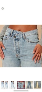 Pantalones de mezclilla Nova de moda cruzados de pierna recta azules talla 15 informales relajados para mujer - Imagen 1 de 11