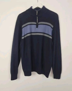 Dockers Jumper Size XL Navy 100% Cotton Tight Knit 1/4 Zip Henley Neck Sweater - Picture 1 of 5