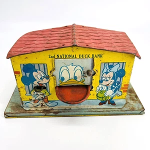 DE COLECCIÓN MEDIADOS DE SIGLO 1950 WALT DISNEY SEGUNDO PATO NACIONAL BANCO MECÁNICO HOJALATA LITOGRAFÍA - Imagen 1 de 20
