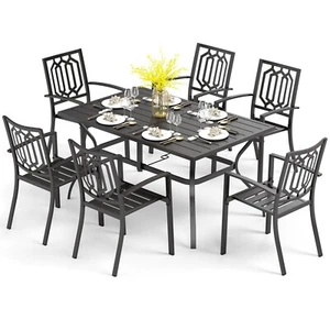 7 Piece Patio Dining Set Outdoor Table Chairs Set Stackable Chairs - Picture 1 of 13
