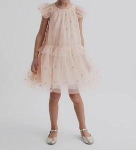 Reiss Kids Girl's Pink Embroidered Tulle Ruffled Fifi A-Line Dress Size 10-11Y - Picture 1 of 4