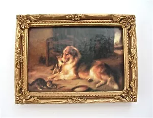 Puppenhaus Puppenhaus Miniatur BILDERRAHMEN HUND UND KATZE BESTE FREUNDE - Bild 1 von 1