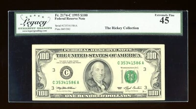 DBR 1993 $100 FRN Philadelphia Fr. 2174-C Legacy 45 Serial C35341586A - Image 1 of 2