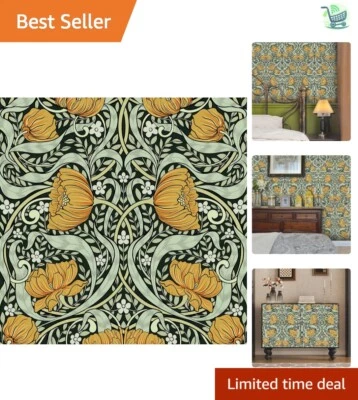 Vintage William Morris Green Flowers Peel and Stick Wallpaper for Easy Decor - Image 1 of 4