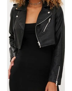 Women's 100% Real Soft High Quality Lambskin Leather Cropped Motor Biker Jacket - Picture 1 of 5