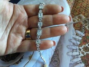 Nadri Silver Tone Rhodium Plated W Genuine Stone Bracelet Rare❤️🌹❤️ - Picture 1 of 10