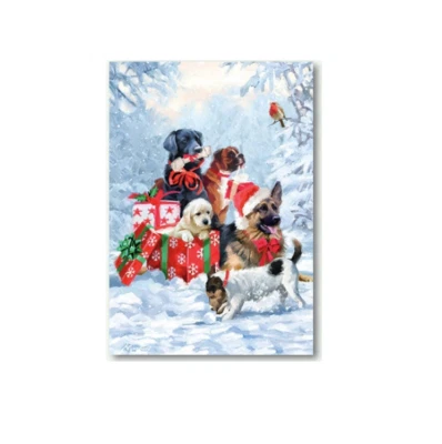 Dogs and Gifts in Snow Boxed Christmas Cards  (Pack of 10) Pets Animals - Image 1 of 2
