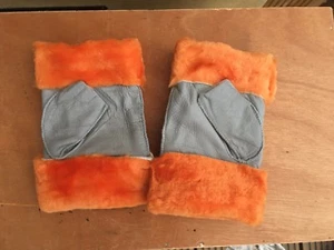Orange grey finger less sheep skin sheepskin leather winter gloves unisex - Picture 1 of 4