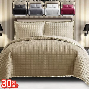 3 Piece Quilted Bedspread Embossed Bedding Set Single Double King Size Bed Throw - Picture 1 of 78