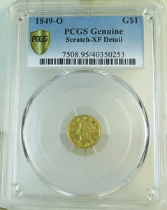 1849 O Liberty head $1 gold piece PCGS XF scratched CLC - Picture 1 of 3