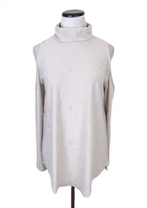 ❅�Entro Top Envejecido Hombro Frío Manga Larga Cuello Alto Crema Talla Pequeña - Imagen 1 de 6