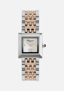 Ferragamo Women's SFYC01222 Square Diamond White MOP Dial Two Tone Watch - Picture 1 of 13