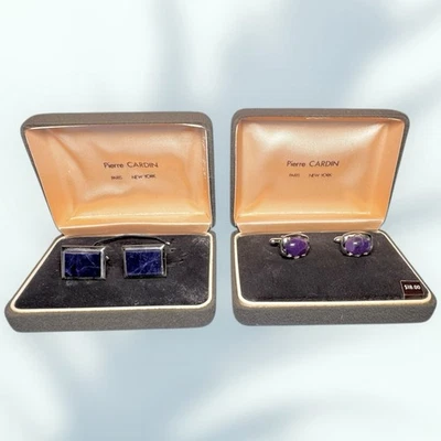 Новый 1960-х лот из 2 PIERRE CARDIN Париж NY темно синий камень запонки - Изображение 1 из 4