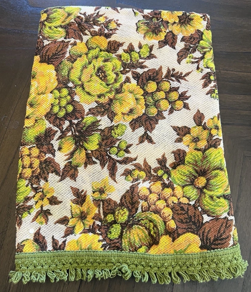 Funda para silla vintage años 70 floral con flecos marrón oscuro dorado verde redonda 60 D Foto 1 de 4