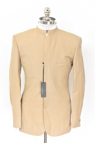 Giacca Mandarino Nuova con etichette Versace Etichetta Nera Cammello Marrone Finto Collo 38 R (EU 48)