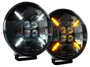 LEDSON SAROX 7+ BLACK 7" ROUND FULL LED DRIVING SPOTLIGHT SPOTLAMP + SIDE LIGHT - Afbeelding 1 van 7