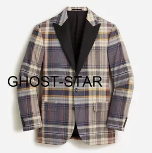 JCREW dinner jacket blazer Ludlow Madras plaid check cotton tuxedo suit coat 38R - Picture 1 of 14