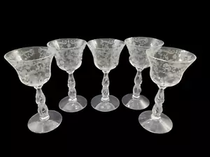 5 Vintage Cambridge Chantilly Kristall Cocktail Gläser Geätzt Floral 5 3/8" - Bild 1 von 11