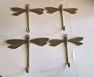 Metal Dragonfly Hook Coat Towel Hanger Brass 7" Across 4pcs - Picture 1 of 5