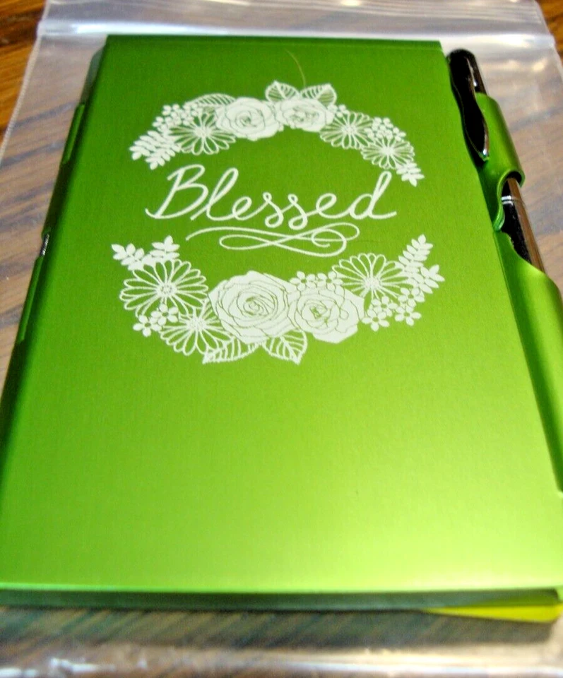 Green BLESSED Metal Small Notebook w/Pen Mini Pocket Pad~Stocking Stuffer    863 - Image 1 of 2