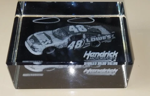 Laser Cut Paperweight  #48 JIMMIE JOHNSON  Signature Clear Etched Glass 3x2x1" Cover