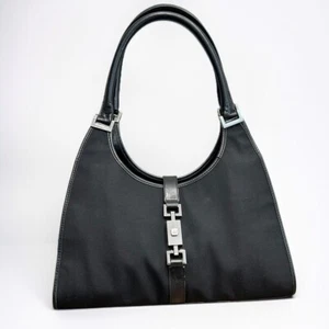 Gucci Jackie shoulder Bag Black Nylon Leather Authentic - Picture 1 of 23