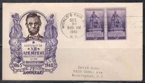 1940 Staehle First Day Cover, Amendment to Abolish Slavery - Picture 1 of 1